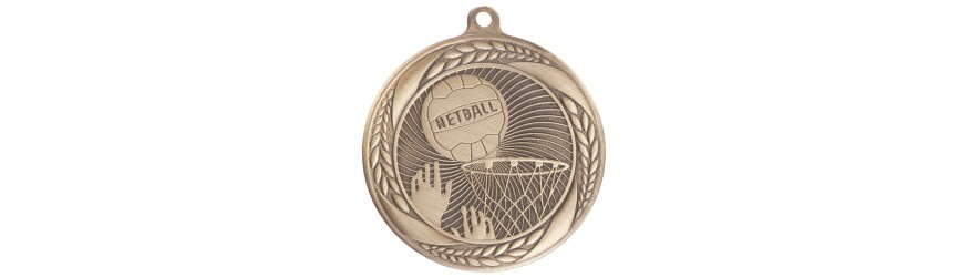 TYPHOON NETBALL MEDAL 55MM - GOLD, SILVER & BRONZE TYPHOON NETBALL MEDAL 55MM - GOLD, SILVER & BRONZE